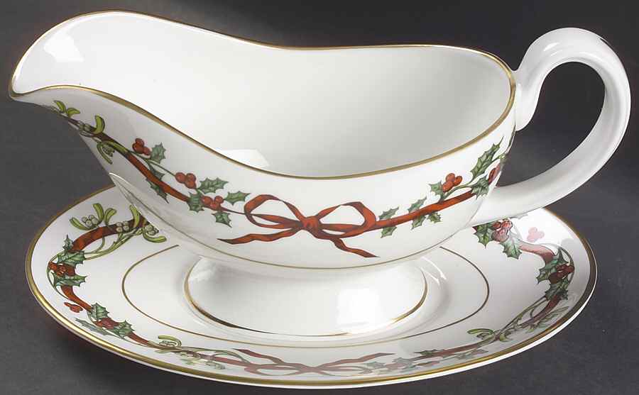 Holly Ribbons Gravy Boat & Underplate by Royal Worcester-1