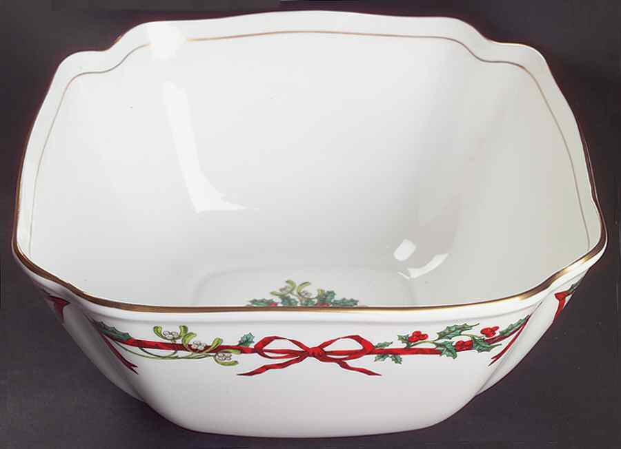Holly Ribbons 10" Square Salad Serving Bowl by Royal Worcester-1