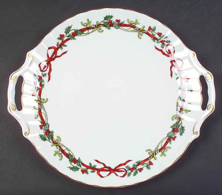 Holly Ribbons Handled Cake Plate by Royal Worcester-1