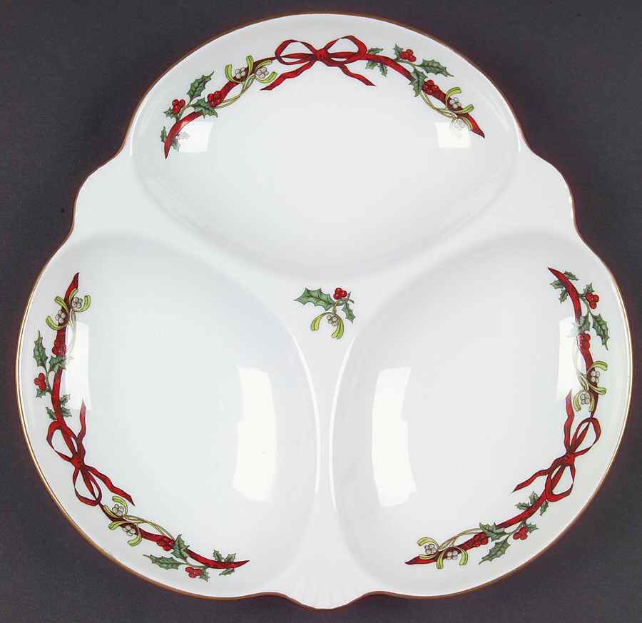 Holly Ribbons 3-Part Relish by Royal Worcester-1