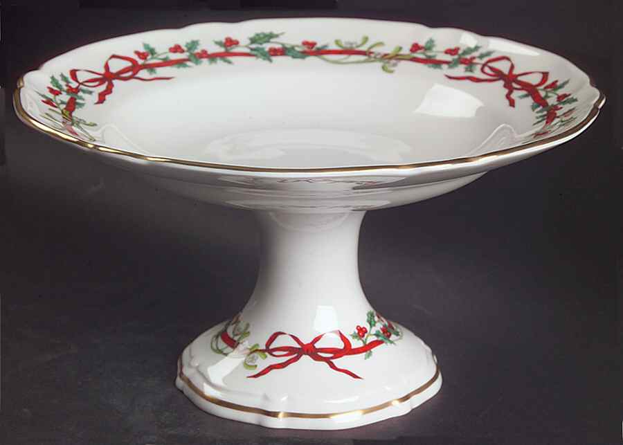 Holly Ribbons Round Compote (Height X Width) by Royal Worcester-1