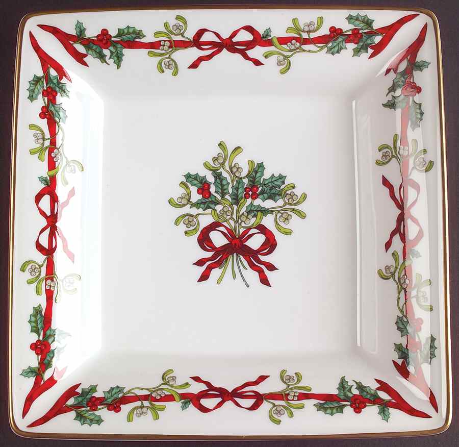 Holly Ribbons 8" Square Tray by Royal Worcester-1