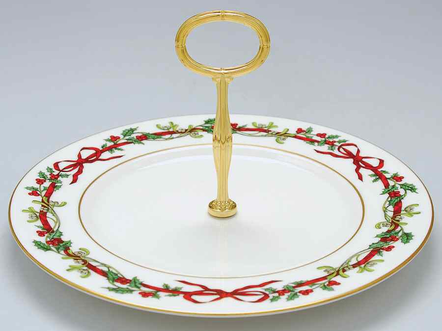 Holly Ribbons Round Serving Plate with Handle (DP) by Royal Worcester-1