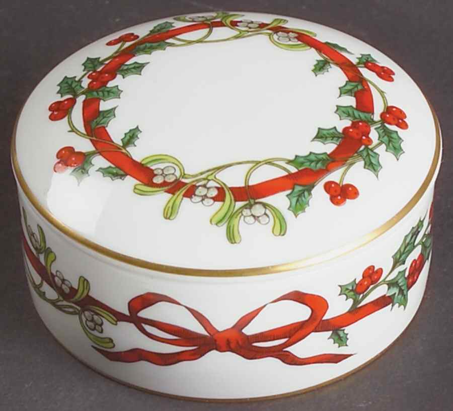 Holly Ribbons Round Box & Lid by Royal Worcester-1