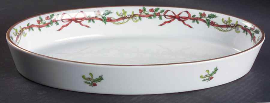 Holly Ribbons 12'' Oval Baker by Royal Worcester-1