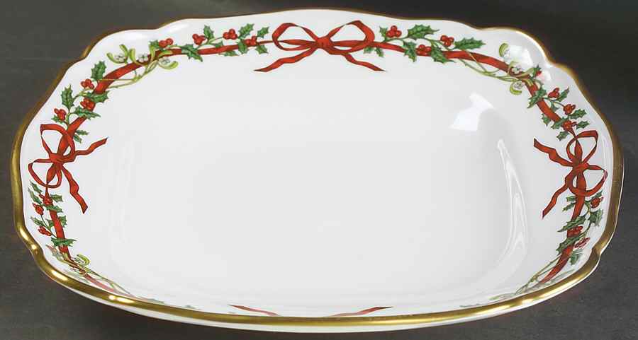 Holly Ribbons Large Square Dish by Royal Worcester-1