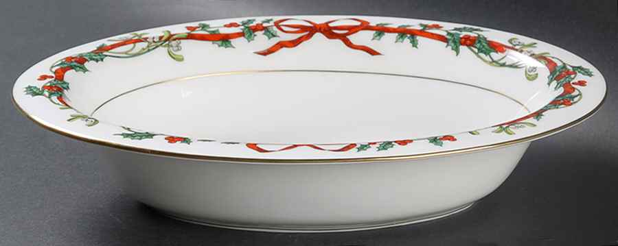 Holly Ribbons 10" Oval Vegetable Bowl by Royal Worcester-1