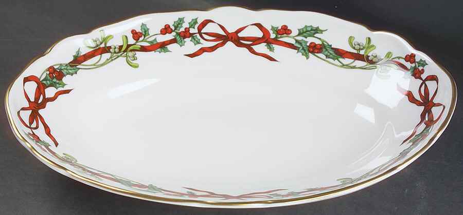 Holly Ribbons Oval Scalloped Dish by Royal Worcester-1