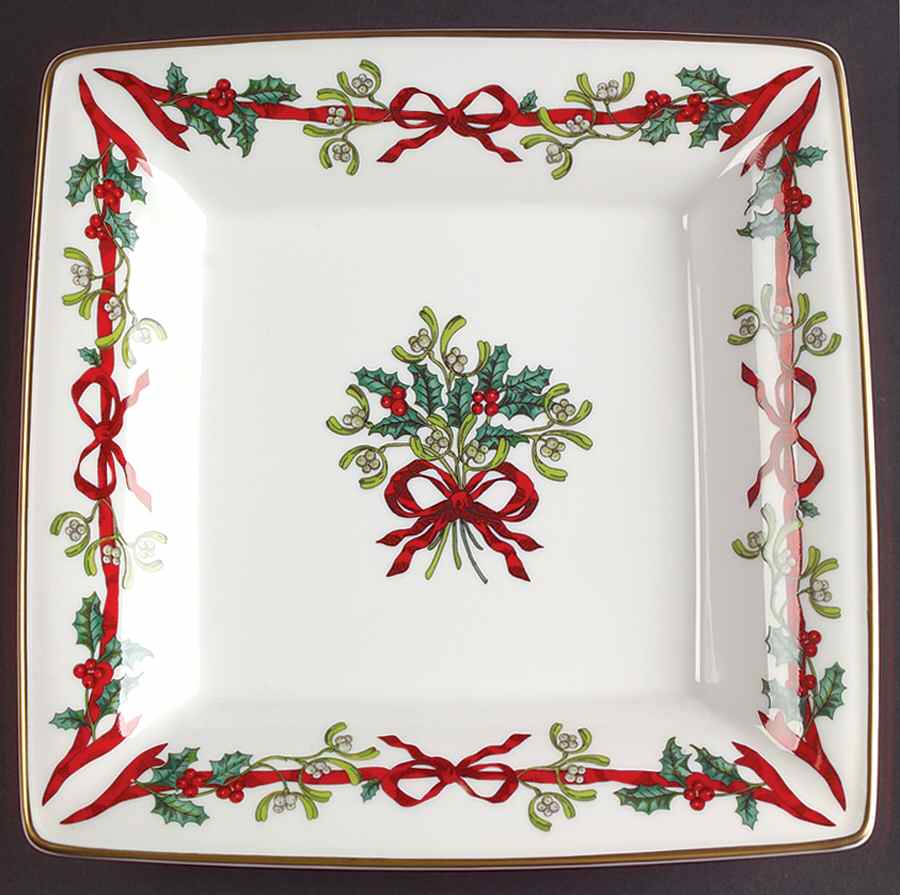Holly Ribbons 9" Square Tray by Royal Worcester-1