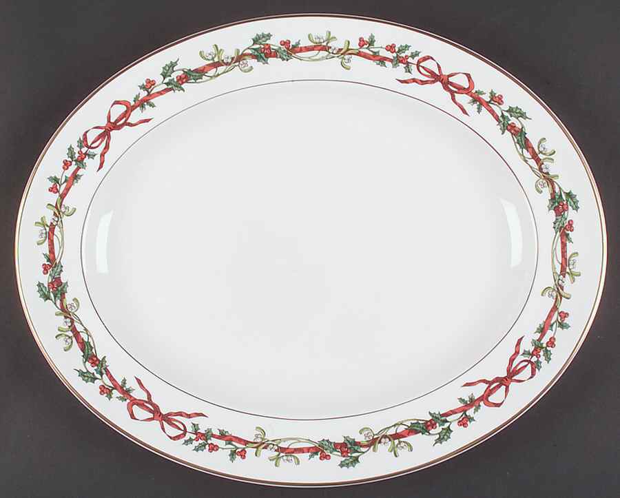 Holly Ribbons 16" Oval Serving Platter by Royal Worcester-1
