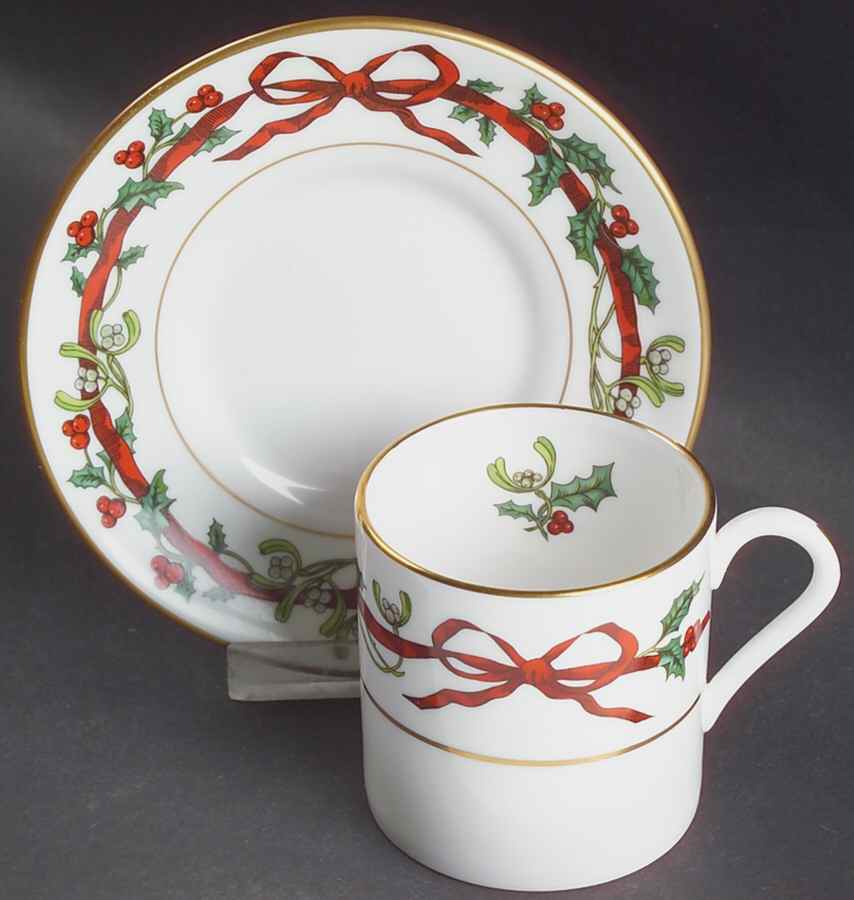 Holly Ribbons Flat Demitasse Cup & Saucer Set by Royal Worcester-1