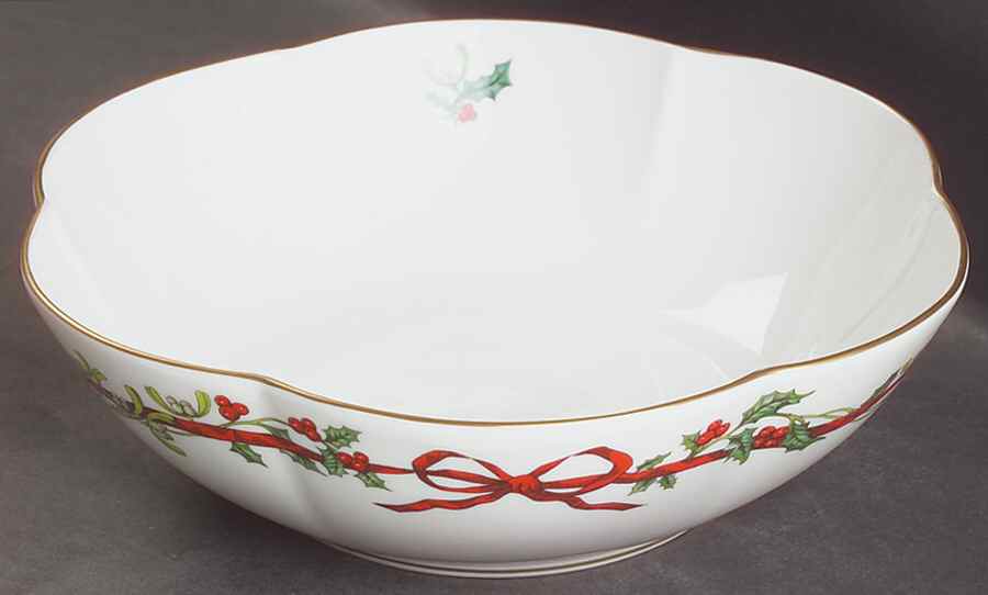 Holly Ribbons 8" Round Scalloped Dish by Royal Worcester-1