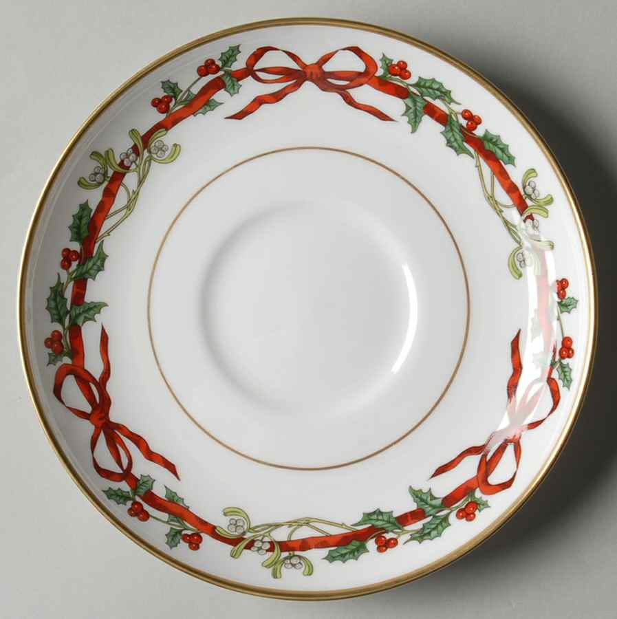 Holly Ribbons Saucer for Breakfast Cup by Royal Worcester-1