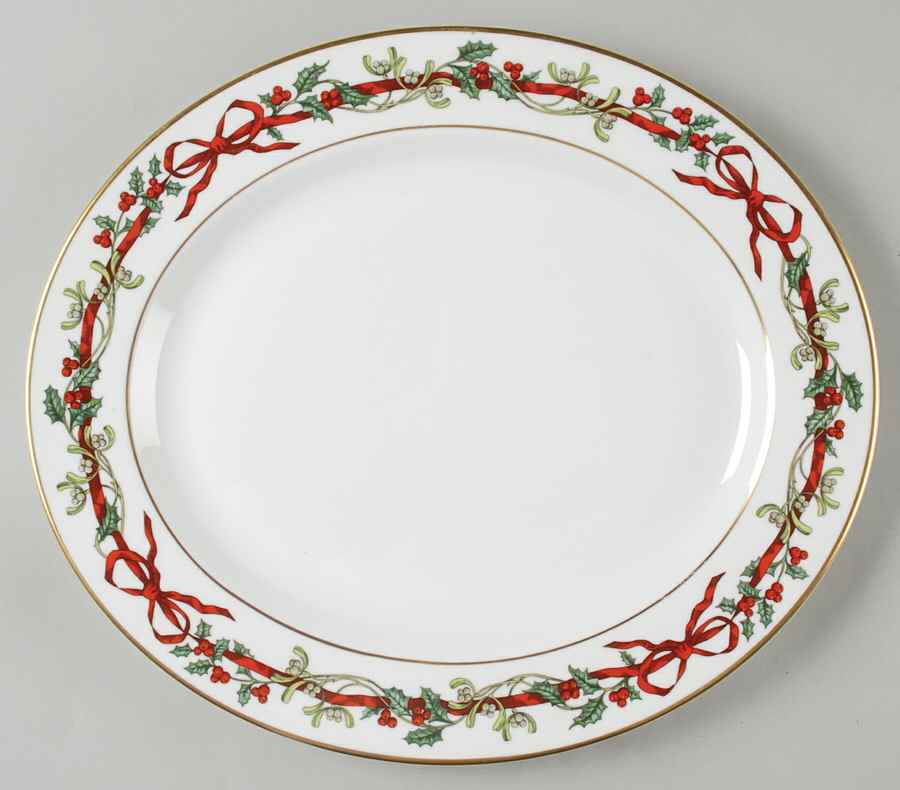 Holly Ribbons 13" Oval Serving Platter by Royal Worcester-1