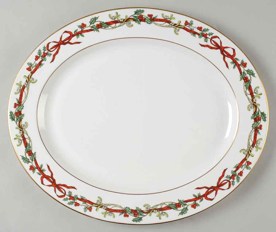Holly Ribbons 15" Oval Serving Platter by Royal Worcester-1