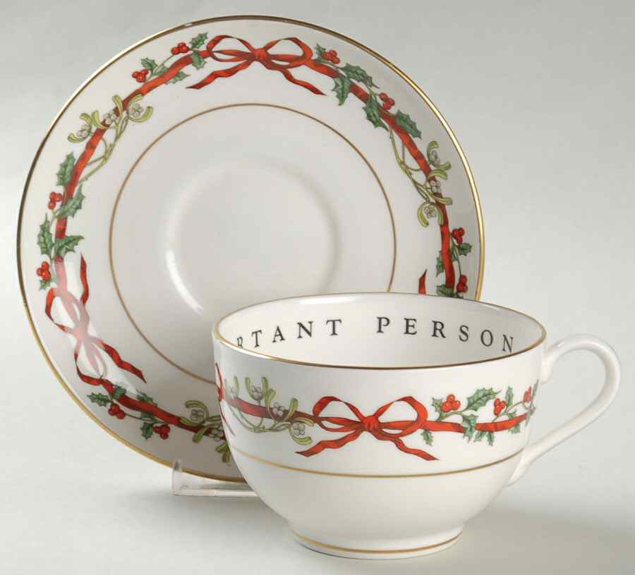 Holly Ribbons V.I.P. Cup & Saucer Set by Royal Worcester-1