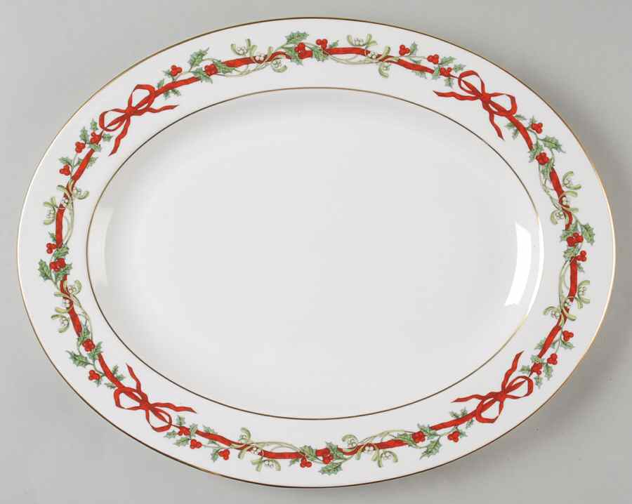 Holly Ribbons 15" Oval Serving Platter by Royal Worcester-1