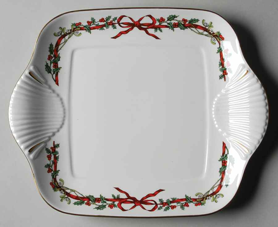 Holly Ribbons Square Handled Cake Plate by Royal Worcester-1