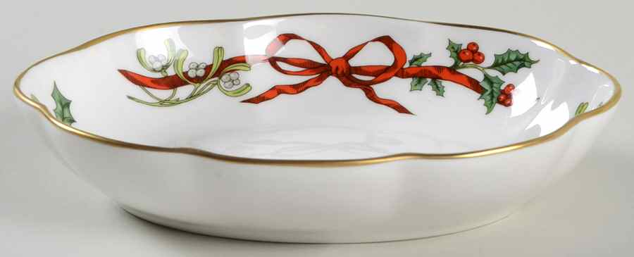 Holly Ribbons 6" Oval Scalloped Dish by Royal Worcester-1