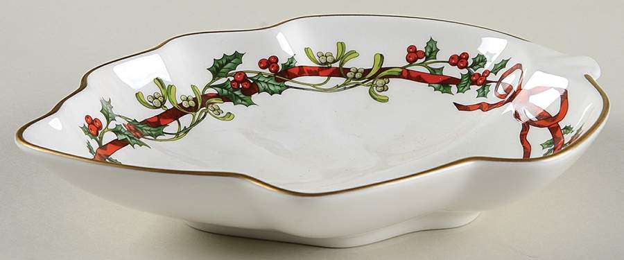 Holly Ribbons Leaf Shaped Dish by Royal Worcester-1