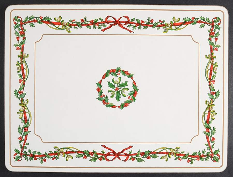 Holly Ribbons Rectangular Cork Back Trivet by Royal Worcester-1