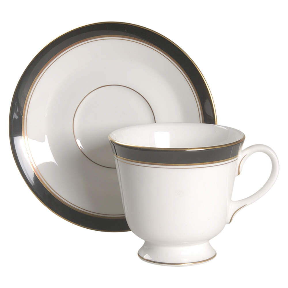 Howard Black (Gold Trim) Footed Cup & Saucer Set by Royal Worcester-1