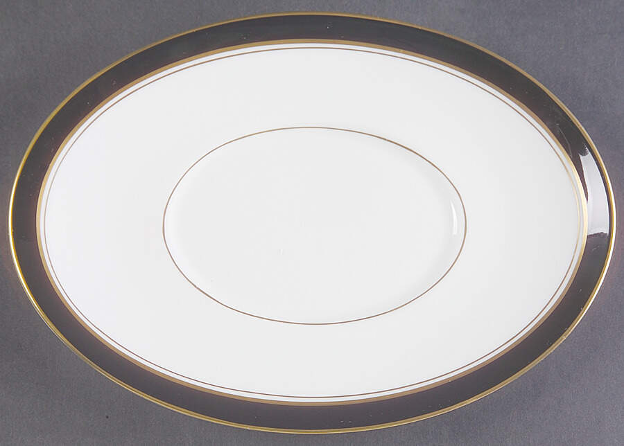 Howard Black (Gold Trim) Underplate for Gravy Boat by Royal Worcester-1
