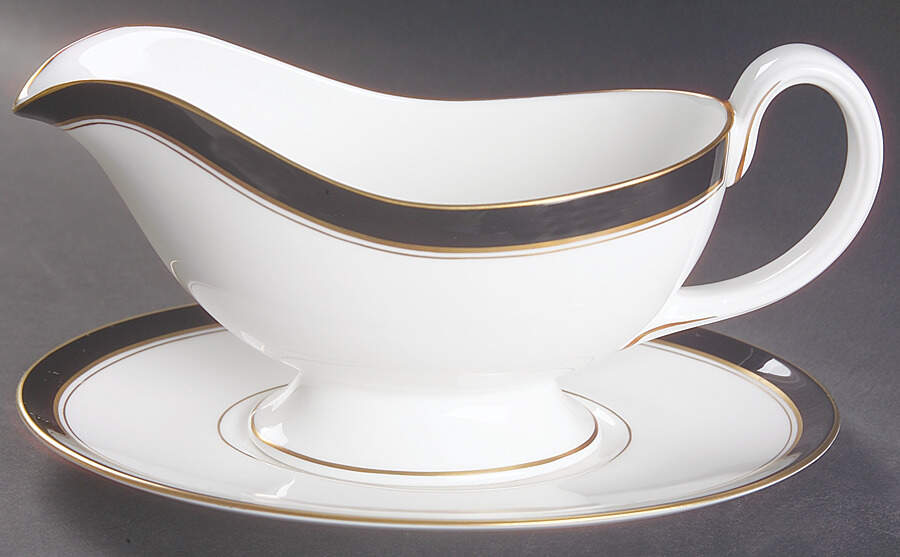 Howard Black (Gold Trim) Gravy Boat & Underplate by Royal Worcester-1