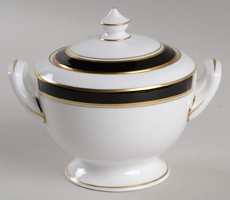 Howard Black (Gold Trim) Sugar Bowl & Lid by Royal Worcester-1
