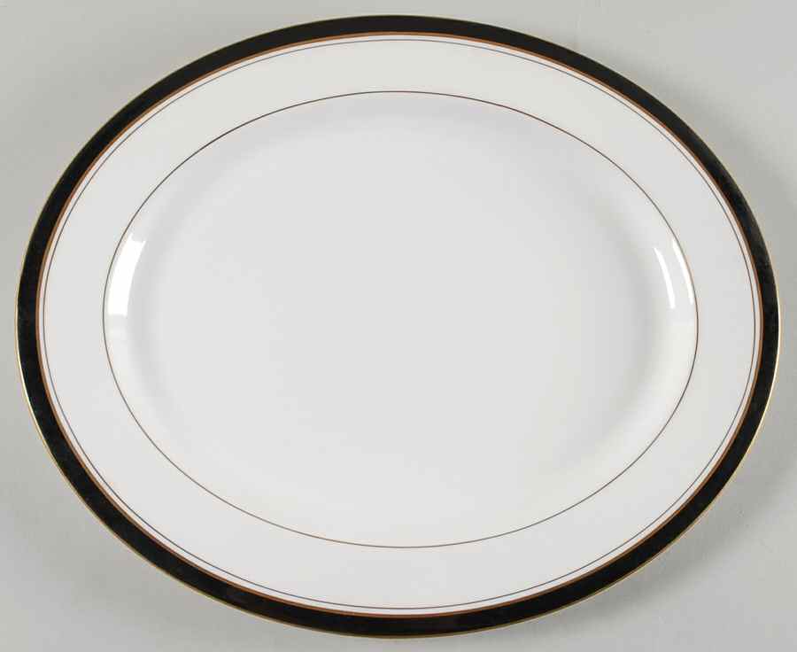 Howard Black (Gold Trim) 15" Oval Serving Platter by Royal Worcester-1