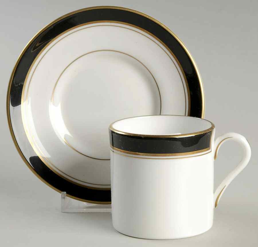 Howard Black (Gold Trim) Flat Demitasse Cup & Saucer Set by Royal Worcester-1