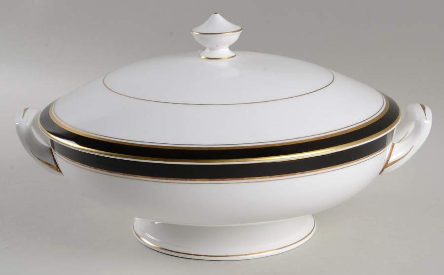Howard Black (Gold Trim) Round Covered Vegetable by Royal Worcester-1