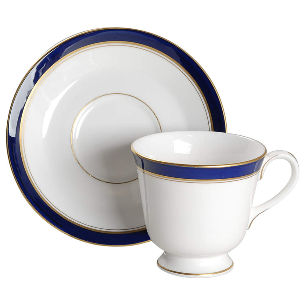Howard-Cobalt Blue (Gold Trim) Footed Cup & Saucer Set by Royal Worcester-1