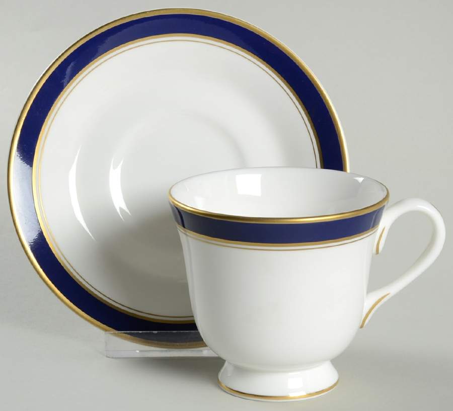 Howard-Cobalt Blue (Gold Trim) Footed Cup & Saucer Set by Royal Worcester-1