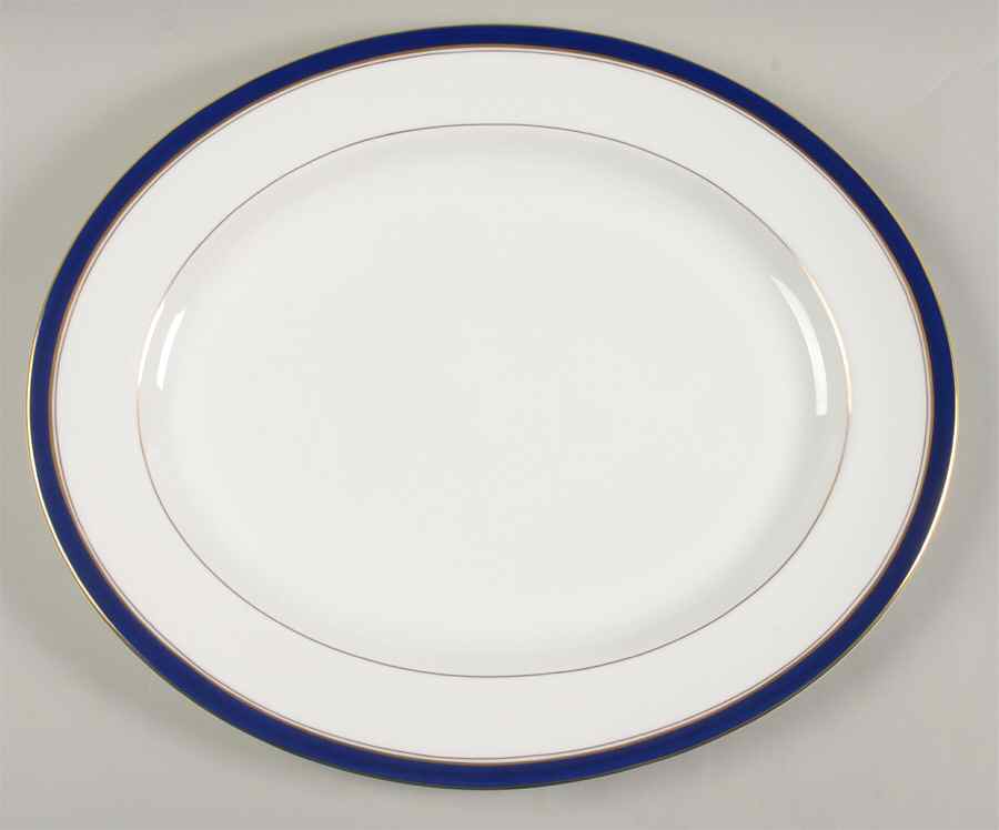 Howard-Cobalt Blue (Gold Trim) 15" Oval Serving Platter by Royal Worcester-1