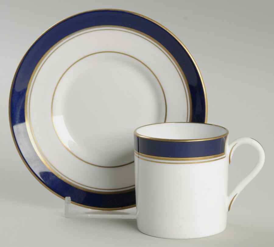 Howard-Cobalt Blue (Gold Trim) Flat Demitasse Cup & Saucer Set by Royal Worcester-1