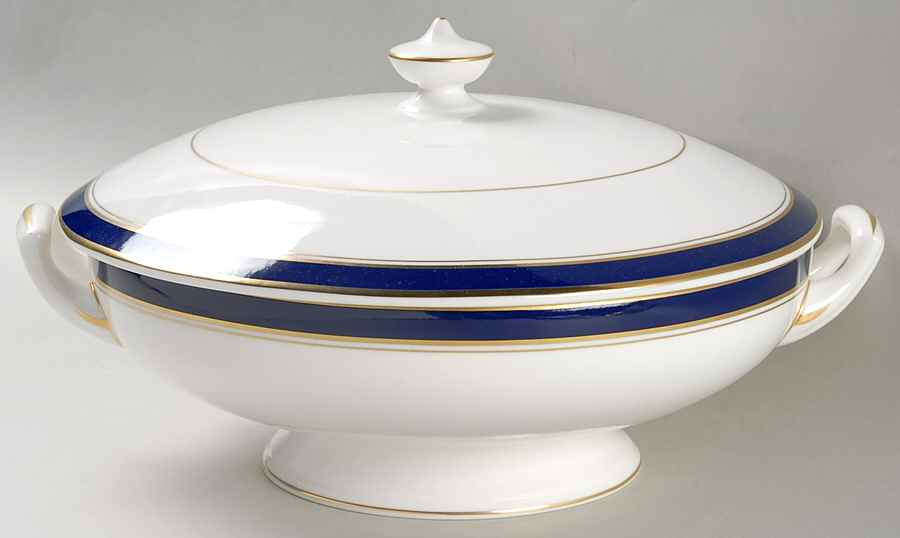 Howard-Cobalt Blue (Gold Trim) Round Covered Vegetable by Royal Worcester-1