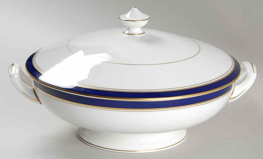 Howard-Cobalt Blue (Gold Trim) Round Covered Vegetable by Royal Worcester-1