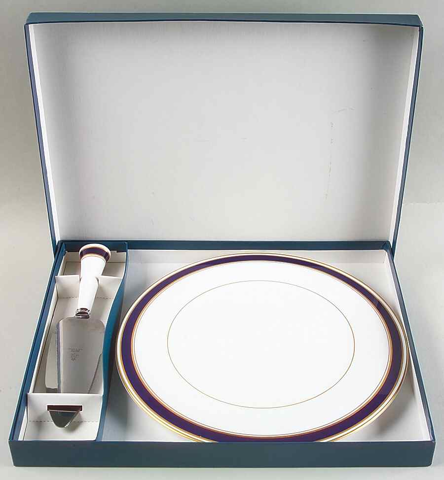 Howard-Cobalt Blue (Gold Trim) Cake Plate and Server (Boxed Set) by Royal Worcester-1