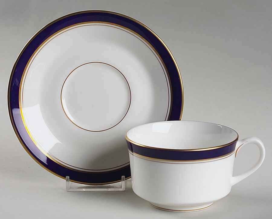 Howard-Cobalt Blue (Gold Trim) Flat Cup & Saucer Set by Royal Worcester-1