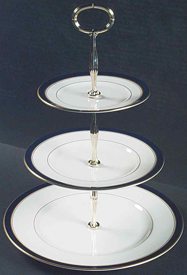Howard-Cobalt Blue (Gold Trim) 13 7/8"-14 1/4" 3-Tiered Serving Tray(DP,SP,BB) HC by Royal Worcester-1