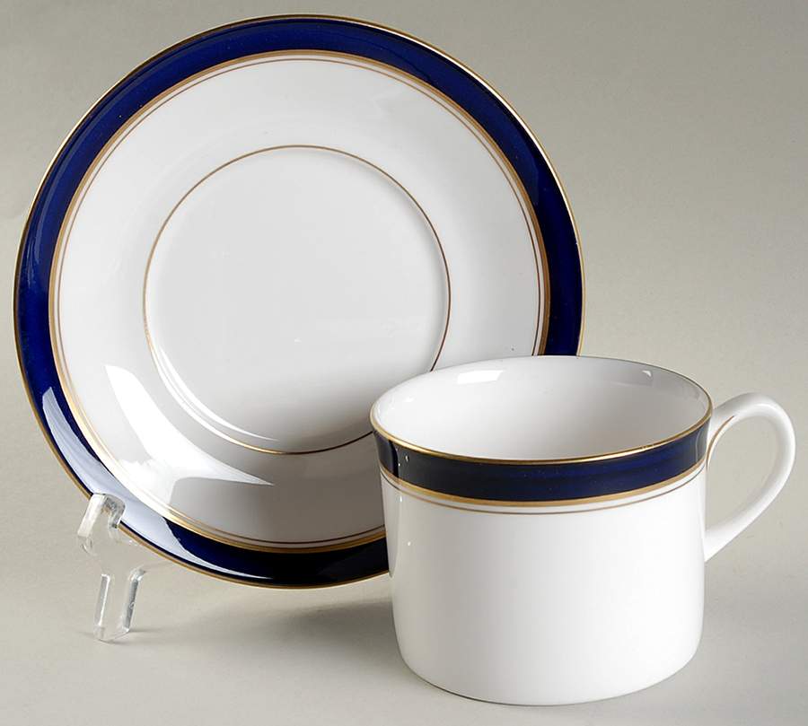 Howard-Cobalt Blue (Gold Trim) Flat Cup & Saucer Set by Royal Worcester-1