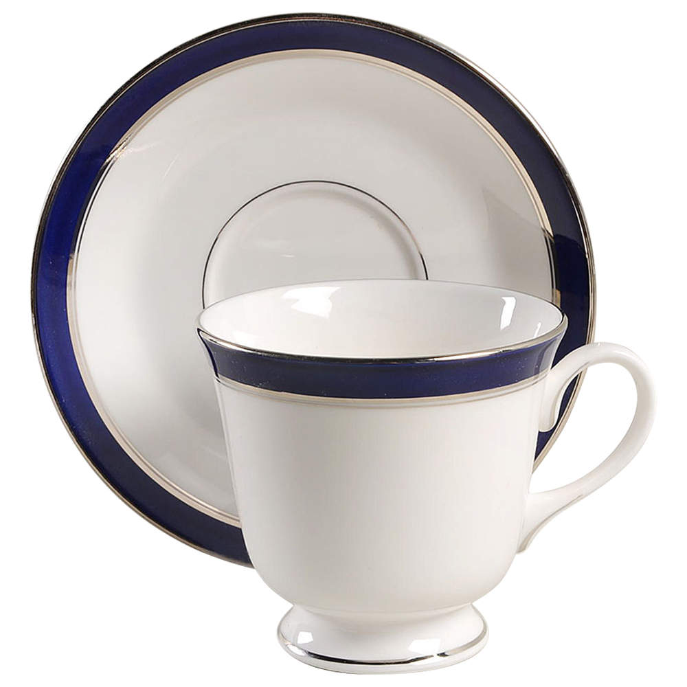 Howard Cobalt Blue (Platinum Trim) Footed Cup & Saucer Set by Royal Worcester-1