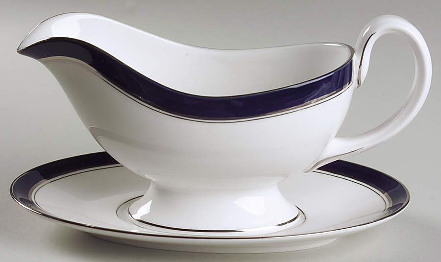 Howard Cobalt Blue (Platinum Trim) Gravy Boat & Underplate by Royal Worcester-1