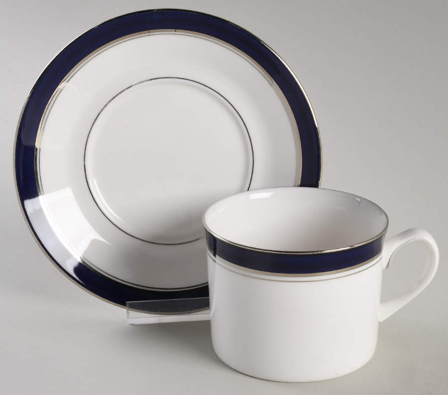 Howard Cobalt Blue (Platinum Trim) Flat Cup & Saucer Set by Royal Worcester-1