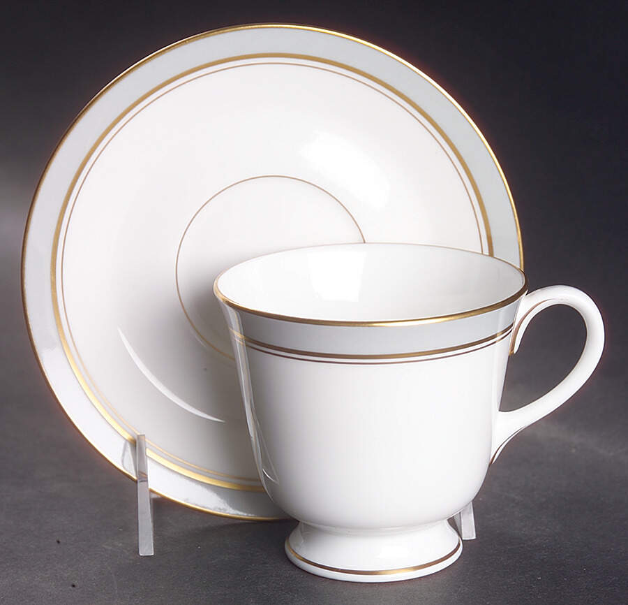 Howard Gray (Gold Trim) Footed Cup & Saucer Set by Royal Worcester-1