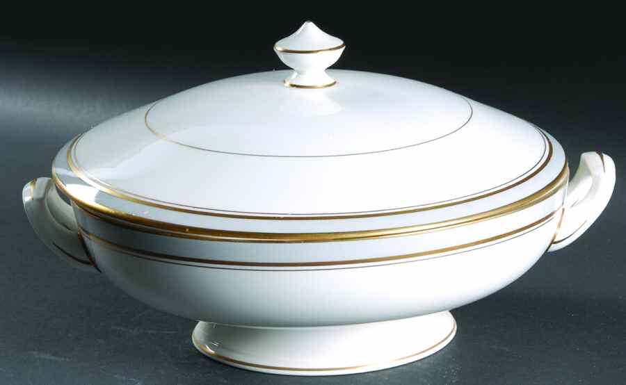 Howard Gray (Gold Trim) Round Covered Vegetable by Royal Worcester-1