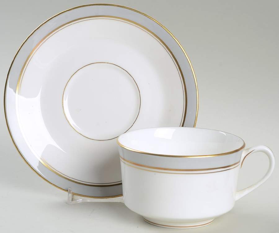 Howard Gray (Gold Trim) Flat Cup & Saucer Set by Royal Worcester-1