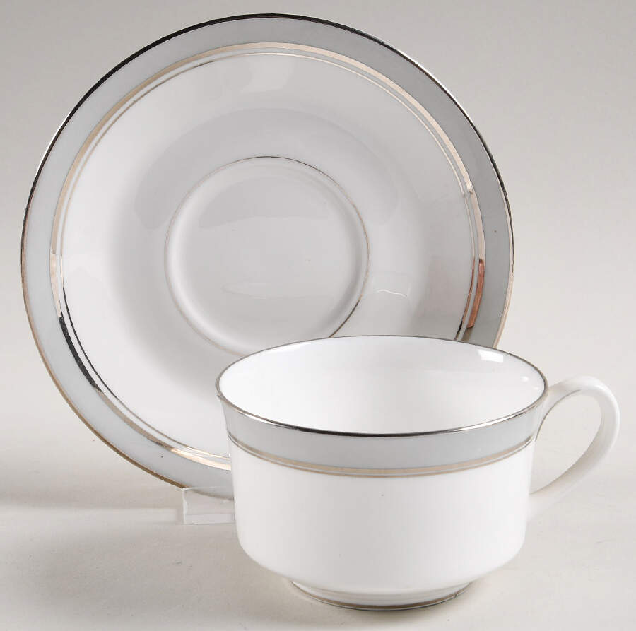 Howard Gray (Platinum Trim) Flat Cup & Saucer Set by Royal Worcester-1