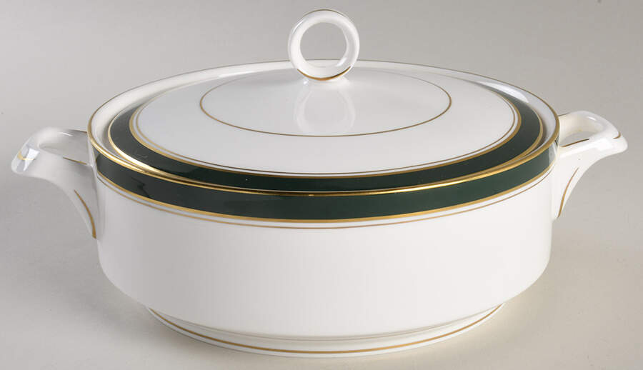 Howard Leather Green Round Covered Vegetable by Royal Worcester-1